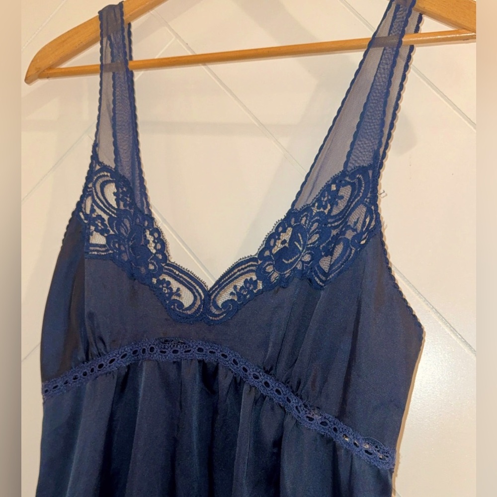 Christian Dior Lingerie 70’s 80's Sapphire Navy Lace Night Gown Slip Dress small - Picture 4 of 11